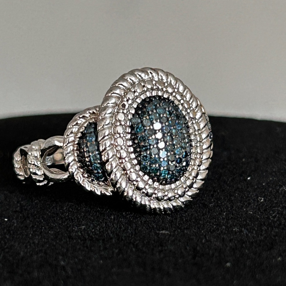 Designer Blue Diamond pave setting, 925 Silver Ring, Designer Joseph Schmid